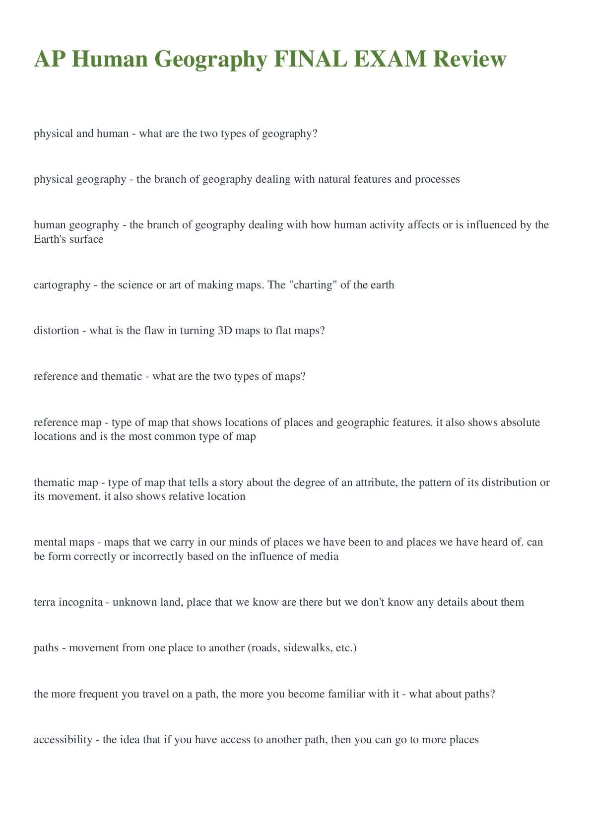 AP Human Geography FINAL EXAM Review question and answer updated 2022